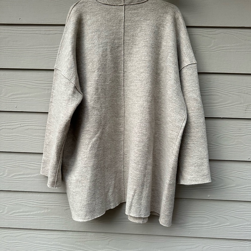 EILEEN FISHER NWT The Icons Kimono Jacket Cardigan Open Front Wool Beige Size XL - Picture 7 of 9